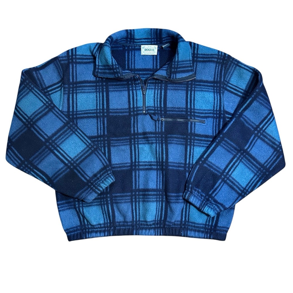 Vintage Men's 1/4 Zip Fleece Pullover Blue Plaid Rogue Product‎ Size XL